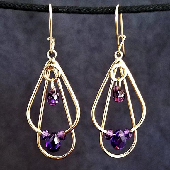 NEW 14K Gold Filled Faceted Amethyst Drop Earrings - Picture 1 of 1